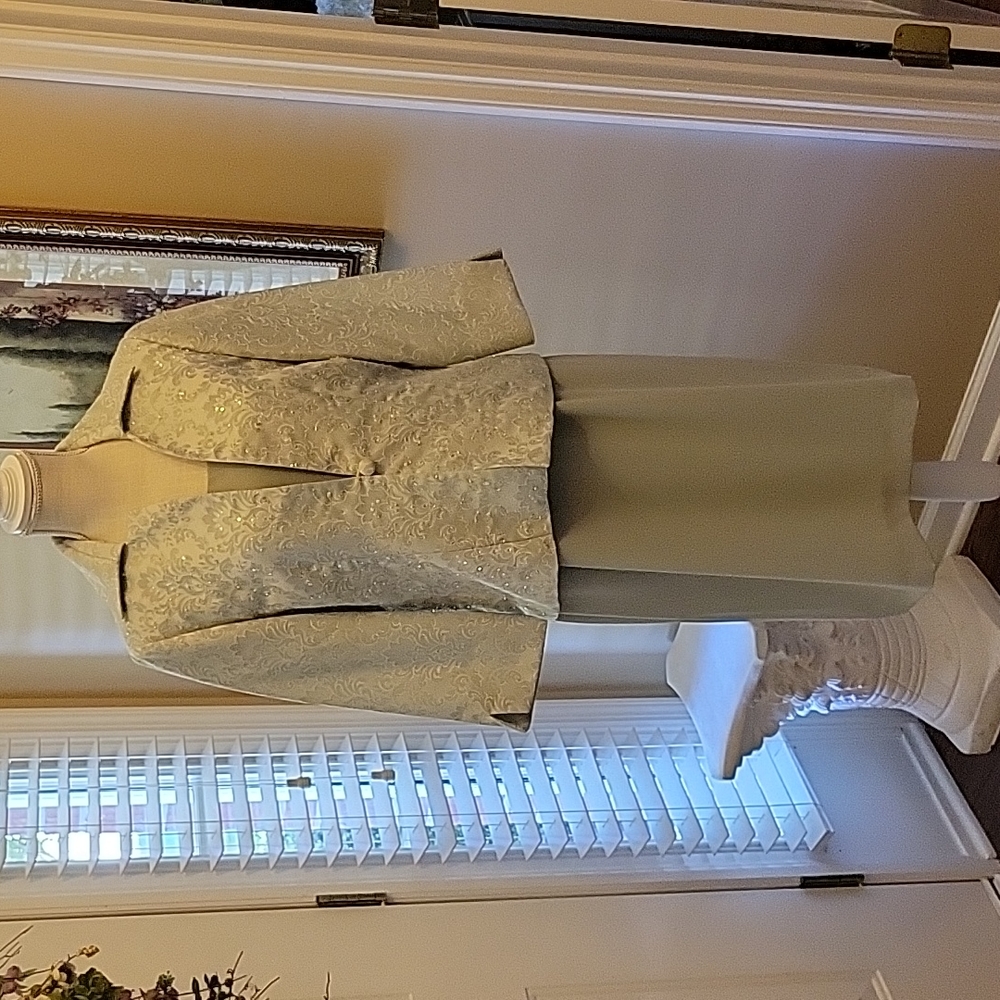 Coldwater Creek sage green sleeveless dress with textured beaded jacket 10 EUC …